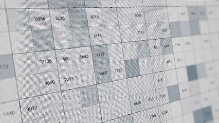 Abstract white and grey cells with numbers flowing slowly. Animation. Lots of changing data in a table with three-digit and four-digit numbers.の写真素材