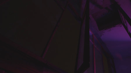 Concept of party, having fun at night. Stock footage. Night view of the residential house shabby balcony with open window and dim colorful lights inside the apartment.の写真素材