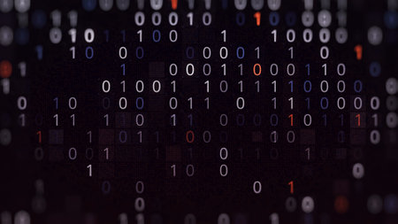 Computer background with binary code. Animation. Virtual space of software with binary code. Multicolored background with binary code. Plurality of pairs of zero and oneの写真素材