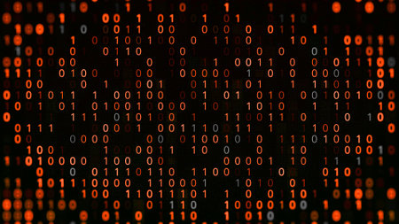 Hacking program with binary code. Animation. Detection of virus in computer system with binary code. Many bright combinations of zero and one. Reading programs binary codeの写真素材