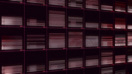 Abstract visualization of power supply control panel. Animation. Digital screen showing energy transmission, seamless loop.の写真素材