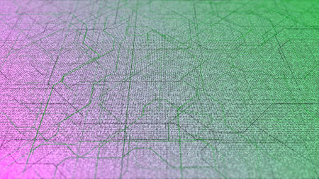 Diagram with moving lines of computer chip. Animation. Multi-colored technological background with...