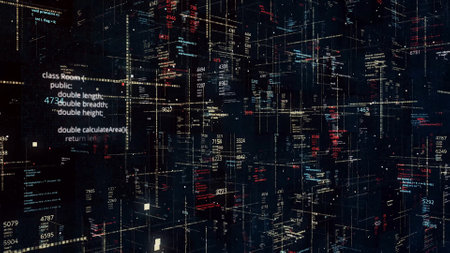 Cyberspace with numbers and data. Animation. Lots of flying numbers and codes in cyberspace on dark...