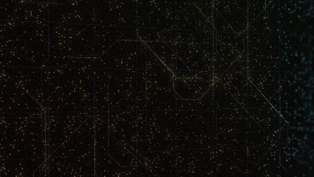 Abstract technological background and lines appearing randomly in dark digital space. Animation....