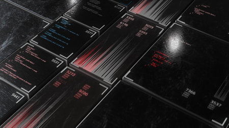 Vertical moving panels with running lines of code. Animation. Java programming language on the...