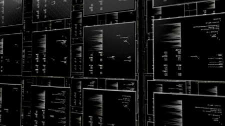 User interface of the hacking program, monochrome. Animation. Black and white digital artificial intelligence in a process of self learning and self developing.の写真素材
