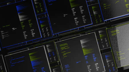 Information base of future. Animation. Span between virtual cells with numeric information. Multiple...