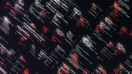 Program codes fly in computer space. Animation. 3d space inside computer world with lot of codes....