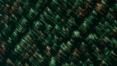 Background of many flying matrix codes. Animation. Green program codes fly and change in matrix space. Program codes on black backgroundの写真素材