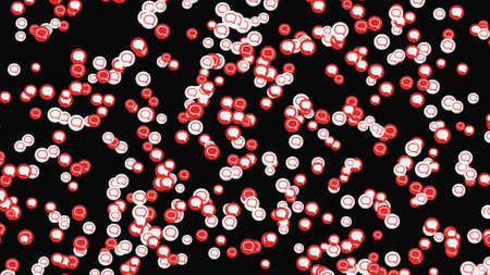 Many small white and red talk symbols, global internet social media sign. Animation. Cloud of flowing icons of a dialog for smartphone applications.の写真素材