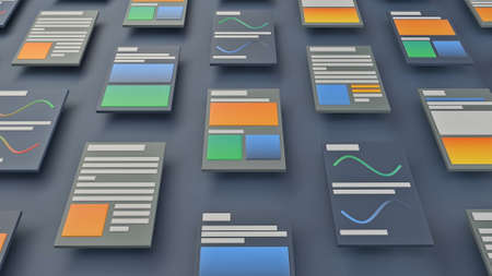 Abstract pages of magazines or newspapers, page layout concept. Animation. Schematic view of placing...