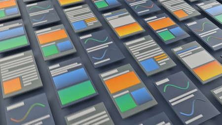 Abstract pages of magazines or newspapers, page layout concept. Animation. Schematic view of placing...