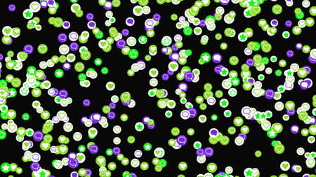 Abstract flying communication or social net signs on black background, seamless loop. Animation....