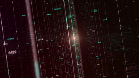 Rotating digital space with virtual reality of numbers and columns, seamless loop. Animation. Concept of informational technologies and IT.の写真素材