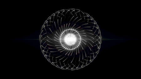 Abstract core spreading energy around it on black background, seamless loop. Animation. Impulses flying around shining sphere.の写真素材