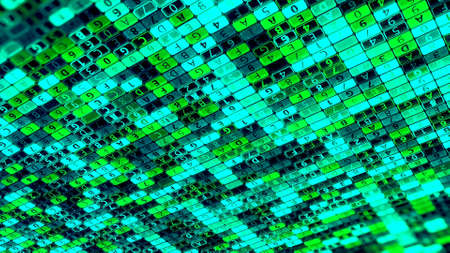 Colorful diagonal parallel rows of flickering and changing digital data. Animation. Abstract hacking program trying to crack a password, concept of internet security, seamless loop.の写真素材
