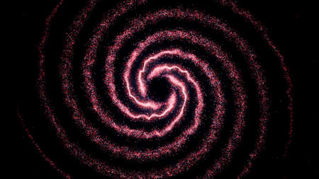 Glowing spiral moves on black background. Animation. Glowing particles twist into spiral and transform into sphere. Spiral of living particles forms into sphereの写真素材