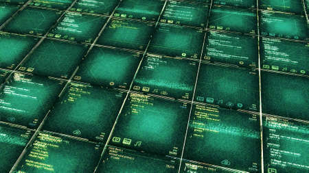 Abstract futuristic background with a complex hacking computer code, seamless loop. Animation. Rows...