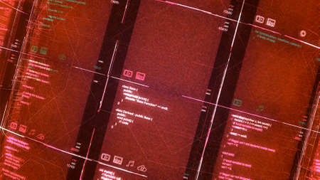 3d software base with codes. Animation. Projection of software with database in 3d cells. Futuristic animation with program codes and codesの写真素材
