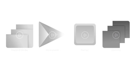 Smartphone icons of folders and play command of grey color on a white background. Motion. Digital applications design for a modern device.の写真素材