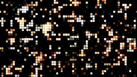 Abstract retro gaming background with blinking pixels, seamless loop. Motion. Schematic running snakes on a black backdrop.の写真素材