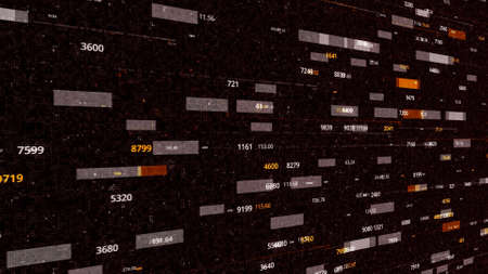 Small blocks of data and numbers flowing on a dark background, seamless loop. Animation. Visualization of data transfering.の写真素材