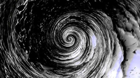 Monochrome endless tornado with transforming texture, seamless loop. Motion. Black and white...
