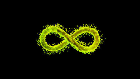 Infinity sign with the endless flowing energy isolated on a black background, seamless loop. Design....