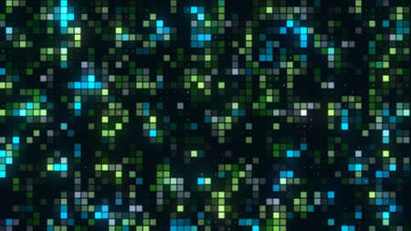 Bright disco background with colorful pixels. Motion. Beautiful background with glowing multicolored...
