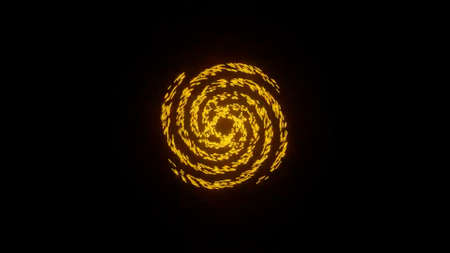 Abstract spinning space objects with starry tails. Design. Colorful cosmic comets rotating on a black background with many particles.の写真素材
