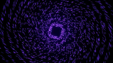 Abstract spinning space objects with starry tails. Design. Colorful cosmic comets rotating on a black background with many particles.の写真素材