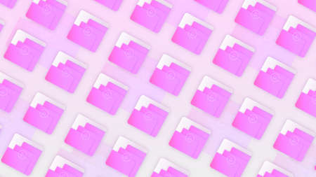 Colored squares with folders move diagonally. Motion. Layers inside squares moving in general flow. Squares with player icon move on light backgroundの写真素材