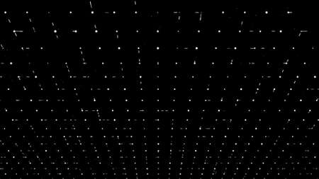 Abstract grid with narrow short lines moving randomly from dot to dot. Animation. Flowing digital...