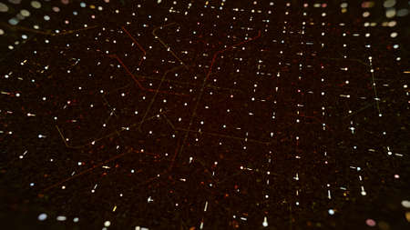 Abstract technological background and short segments in dark digital space. Animation. Flowing...