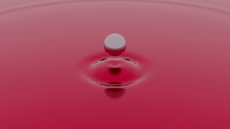 Colorful gradient animation of a sphere falling down and flying up above water surface. Design. Bright ball springing and leaving waves.の写真素材