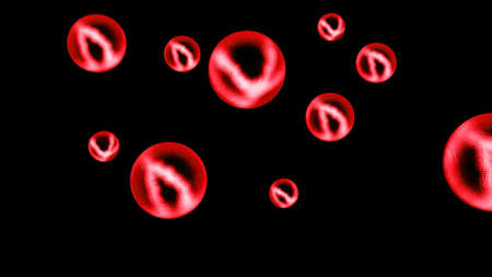 Abstract colorful transparent glowing spheres rotating isolated on a black background, seamless loop. Design. Neon glowing round shaped figures spinning endlessly.の写真素材