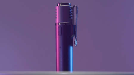 New microphone. Action. Modern microphone for recording anywhere. Mini microphone with good recording qualityの写真素材