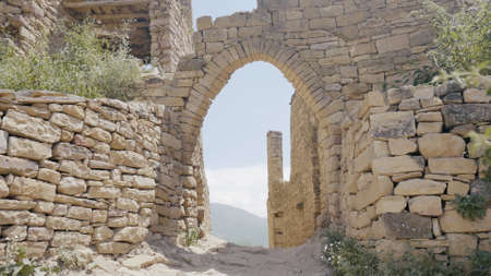 Aerial view of the ancient ruins of the stone city. Action. Archaeological park with old beautiful buildings on a sunny day, concept of history.の写真素材