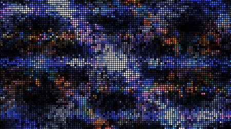 Purple pixelated background imitating digital waterfall, seamless loop. Design. Glowing pattern with blurred stripes and moving particles.の写真素材