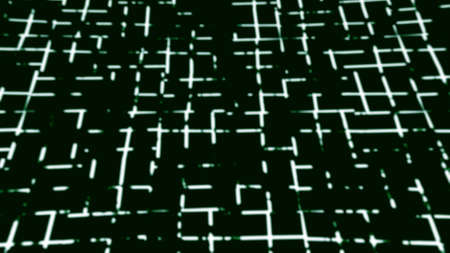 Glowing digital lines move on squares. Motion. Broken pattern of glowing straight lines is moving...