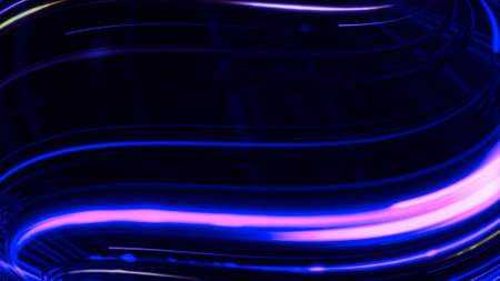 Glowing neon lines move in curved stream. Animation. Curving stream of fast-moving neon lines....