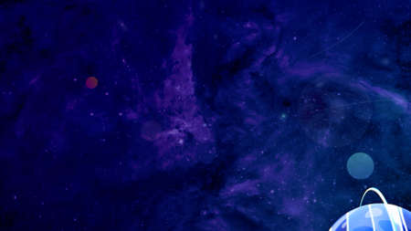 Abstract planet moves in animated space. Motion. Childrens animation of moving colored planet on background of colorful cosmos. Space and bright planet moving in childrens animationの写真素材
