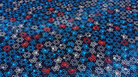 Background for focusing on small moving dots. Animation. Electronic background with multicolored...