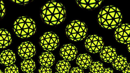 Chinese lanterns spinning fast in many rows on a black background, seamless loop. Design. Yellow...