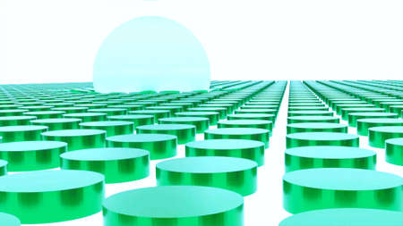 Waves on surface from falling circle. Design. Rows of disks moving in waves from falling ball. Ball...