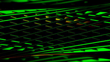 Abstract swirling metal tube covered by crossed lines and holes. Motion. Metallic grid of narrow...