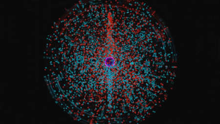 Virus cell with moving particles. Design. Abstract animation of virus cell from circle with moving...