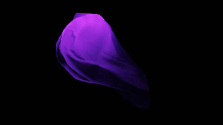 3D fabric moving in air. Design. Colored fabric with beautiful folds floats in air. Floating ghostly fabric with pleats on black backgroundの写真素材