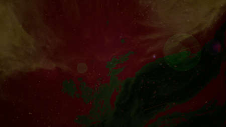 Abstract outer space colorful background with moving planet surrounded by rings. Motion. Galaxy with a flying cosmic object.の写真素材