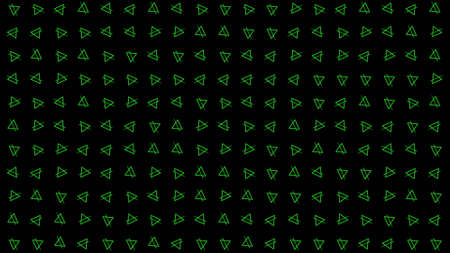 Same size spinning green neon triangles on a black background, seamless loop. Motion. Symmetrical...